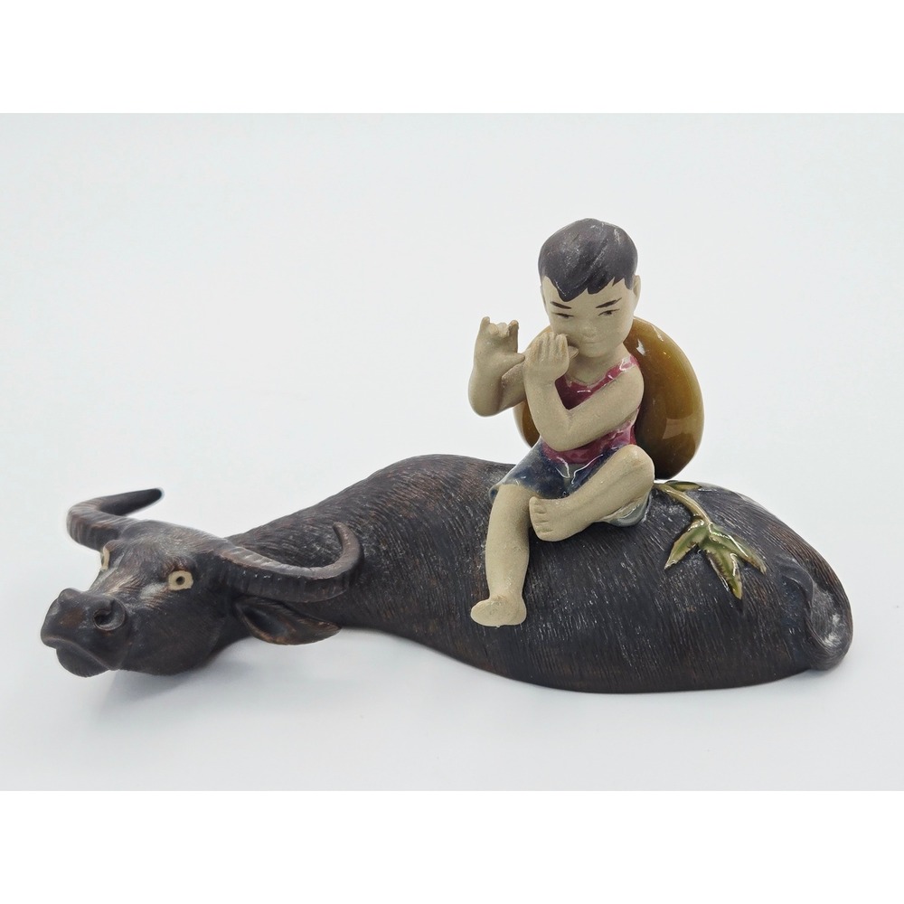 Vintage‎ Shiwan Mud Men Ceramic Figurine Boy Riding Water Buffalo China 23